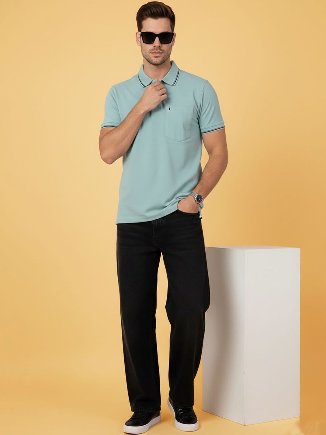 UNIBERRY Men Polo Collar Pockets T-shirt