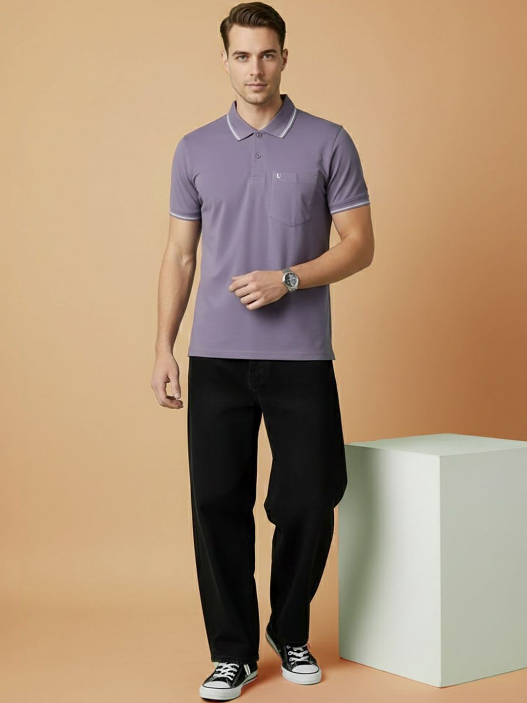 UNIBERRY Men Polo Collar Pockets T-shirt