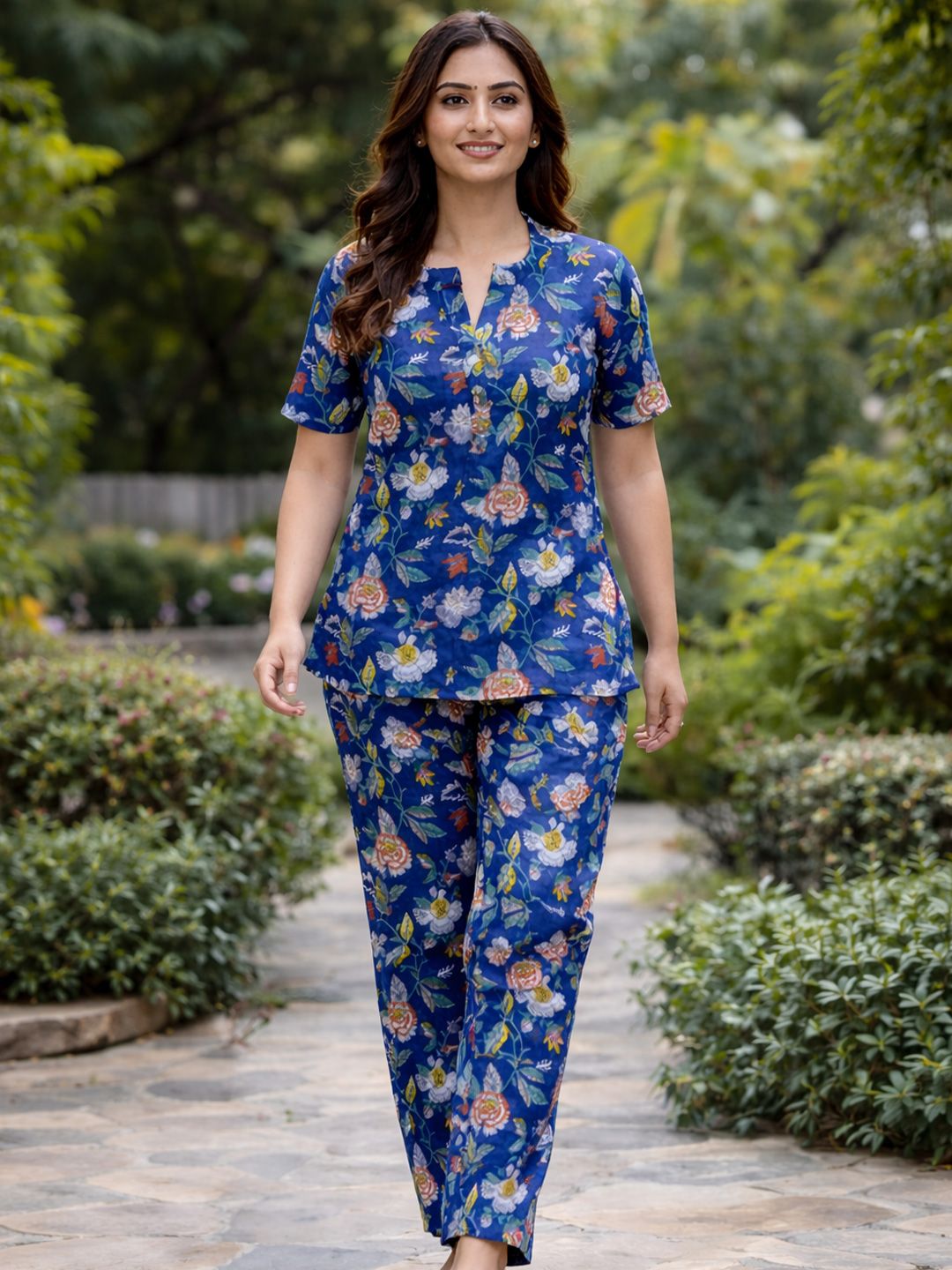 JAIPURFAME Printed Pure Cotton Tunic With Trousers