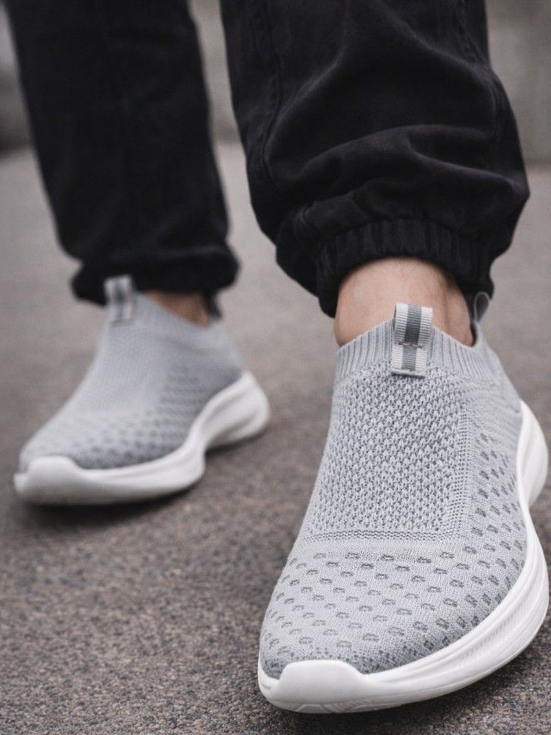KRAASA Knit Silver Textile Slip-On Walking Shoes