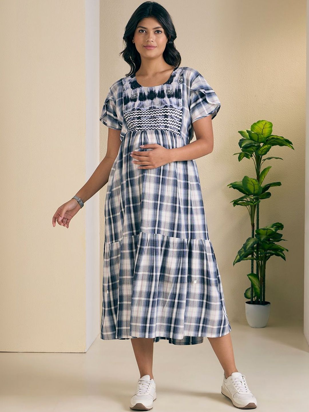 princess polly baby blue dress COLLUSION swing mini dress in blue and white gingham