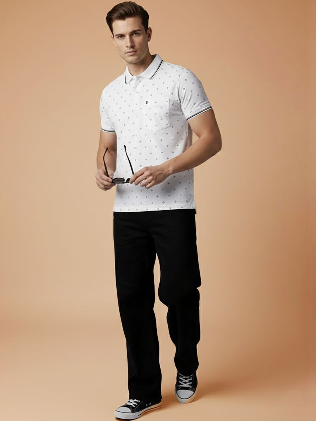 UNIBERRY Men Printed Polo Collar Pockets T-shirt
