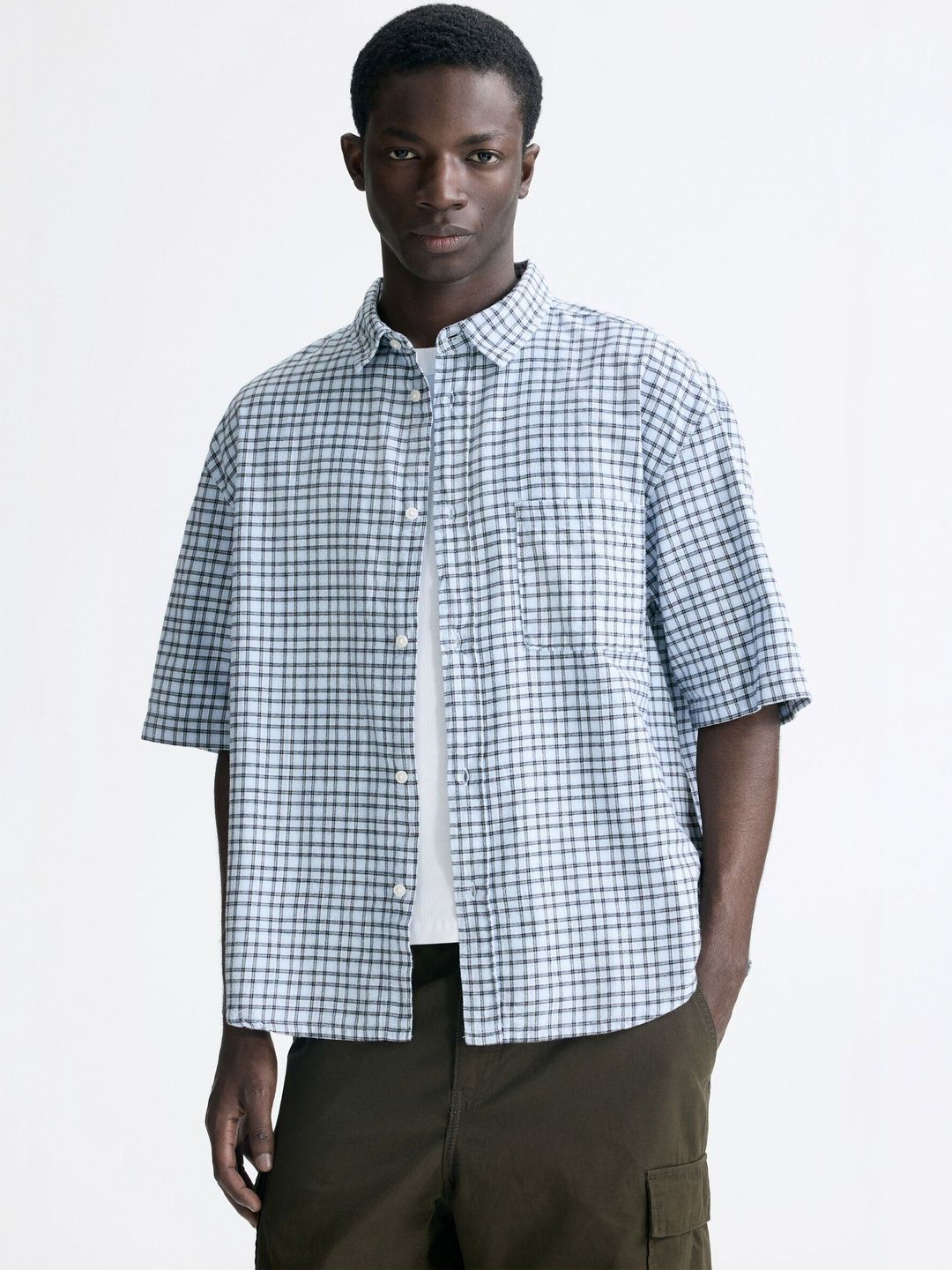 H&M Men Blue Multi Stripes Checked Casual Shirt