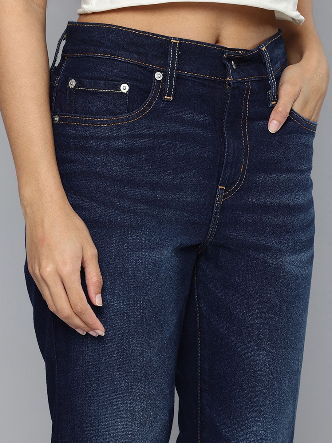 724 Navy Slim Straight Fit High Rise Jeans