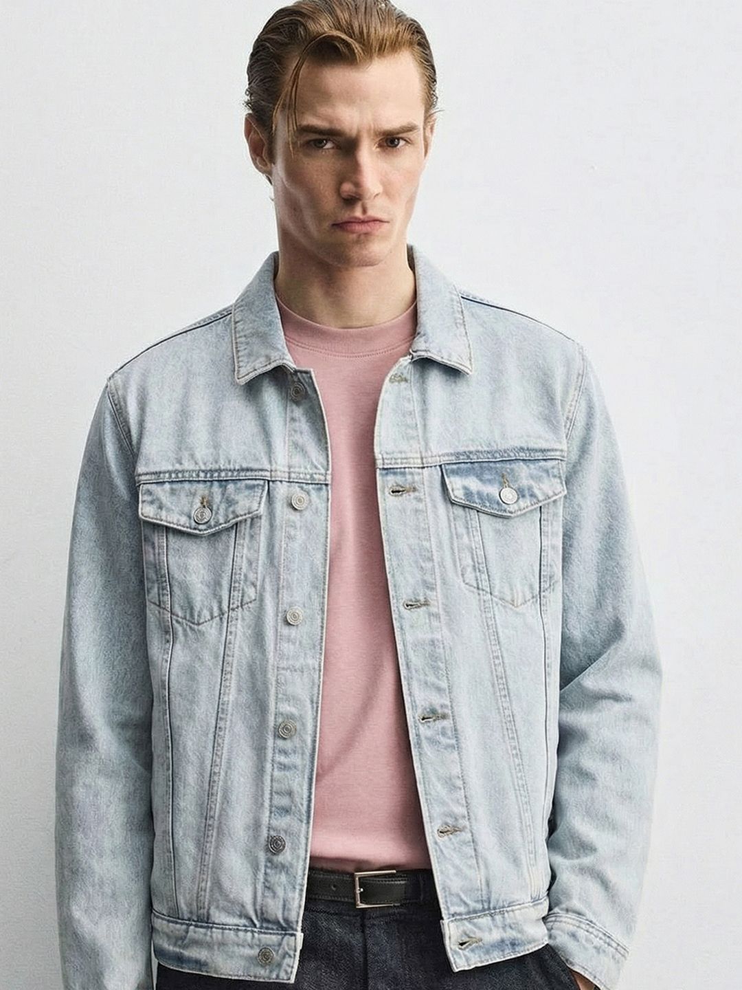 HIGHLANDER Men Blue SolidWashed Lightweight Denim Jacket
