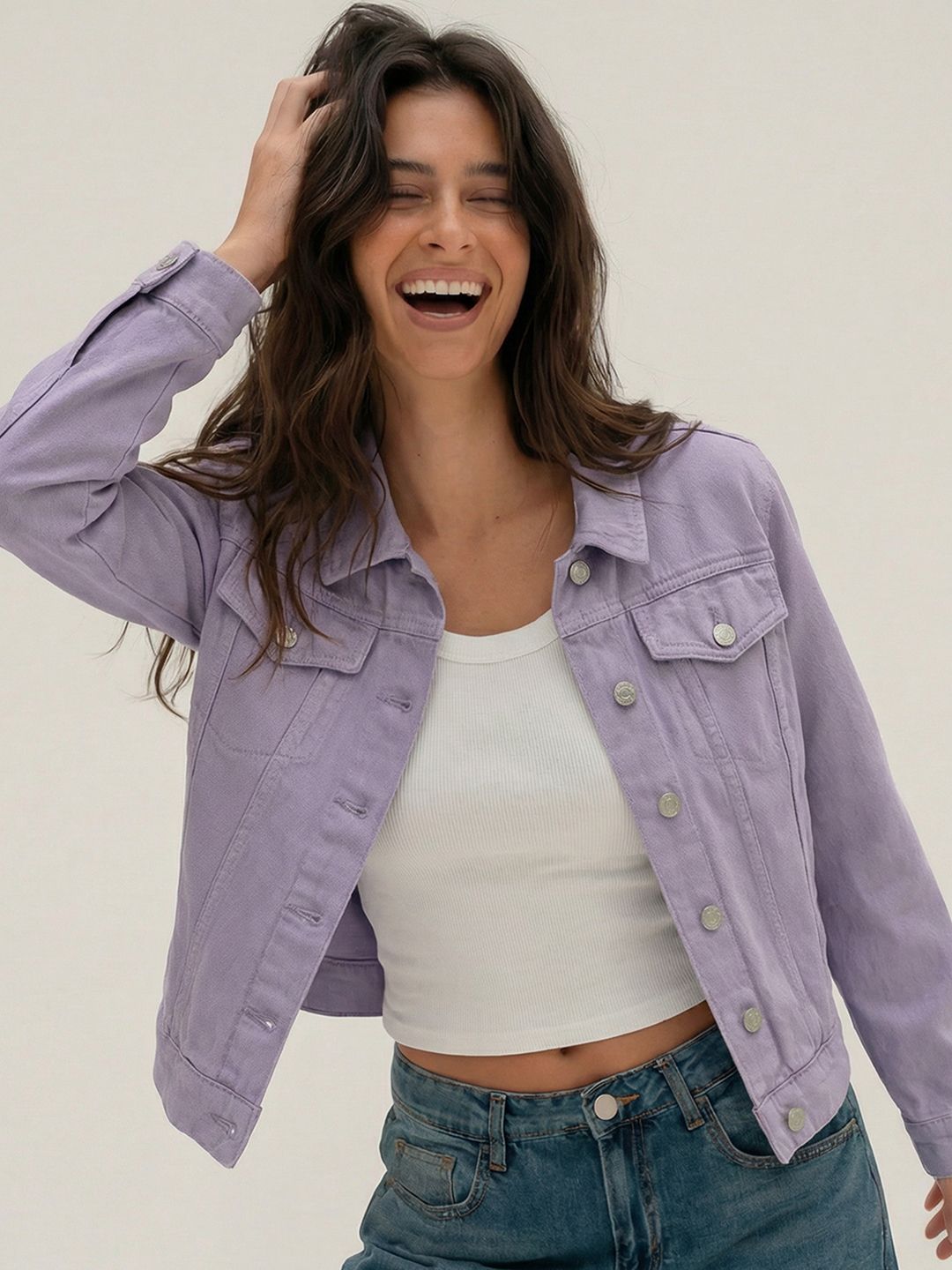 Tokyo Talkies Women Violet Solid Denim Jacket