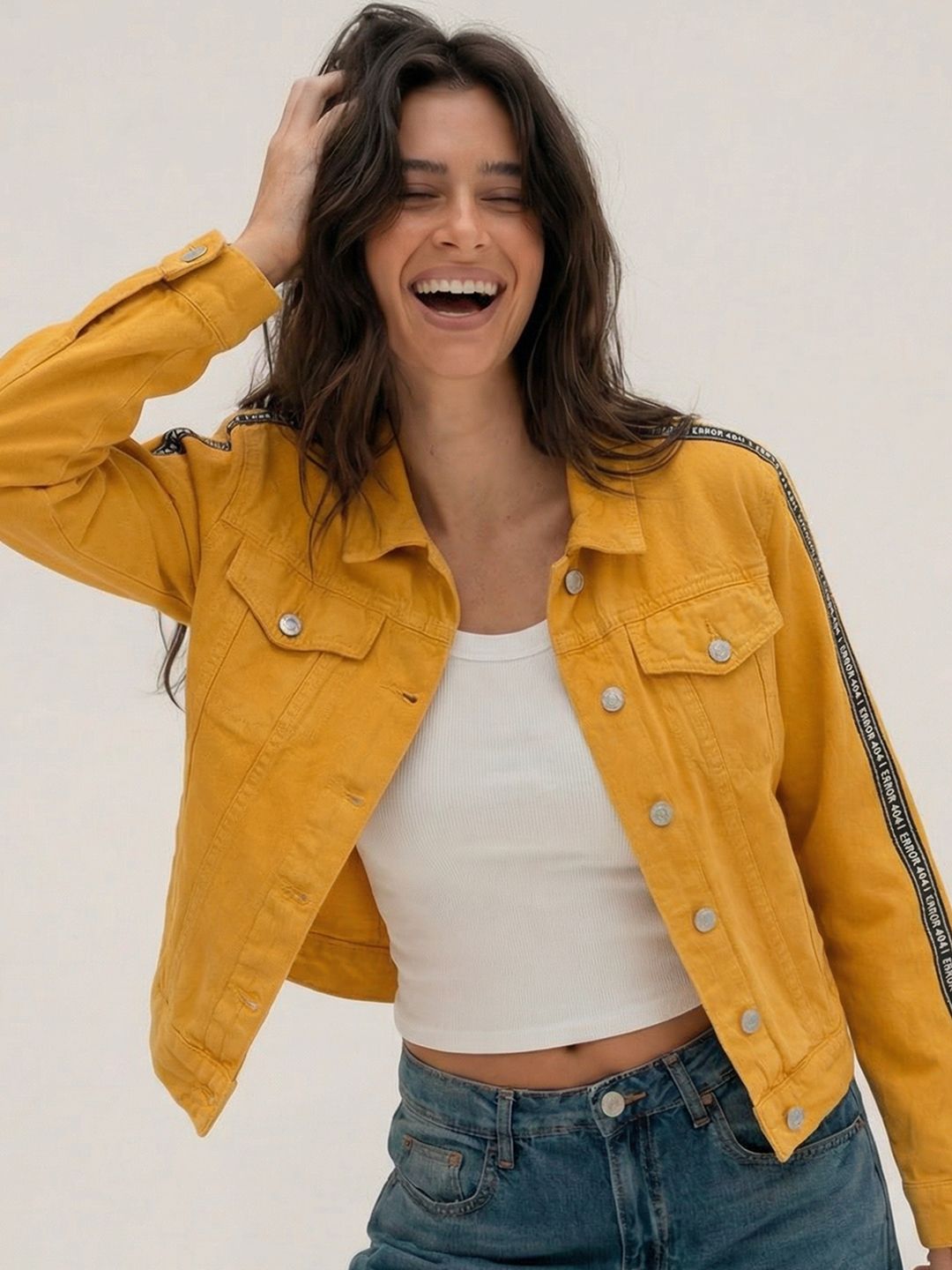 Tokyo Talkies Women Yellow Solid Denim Jacket