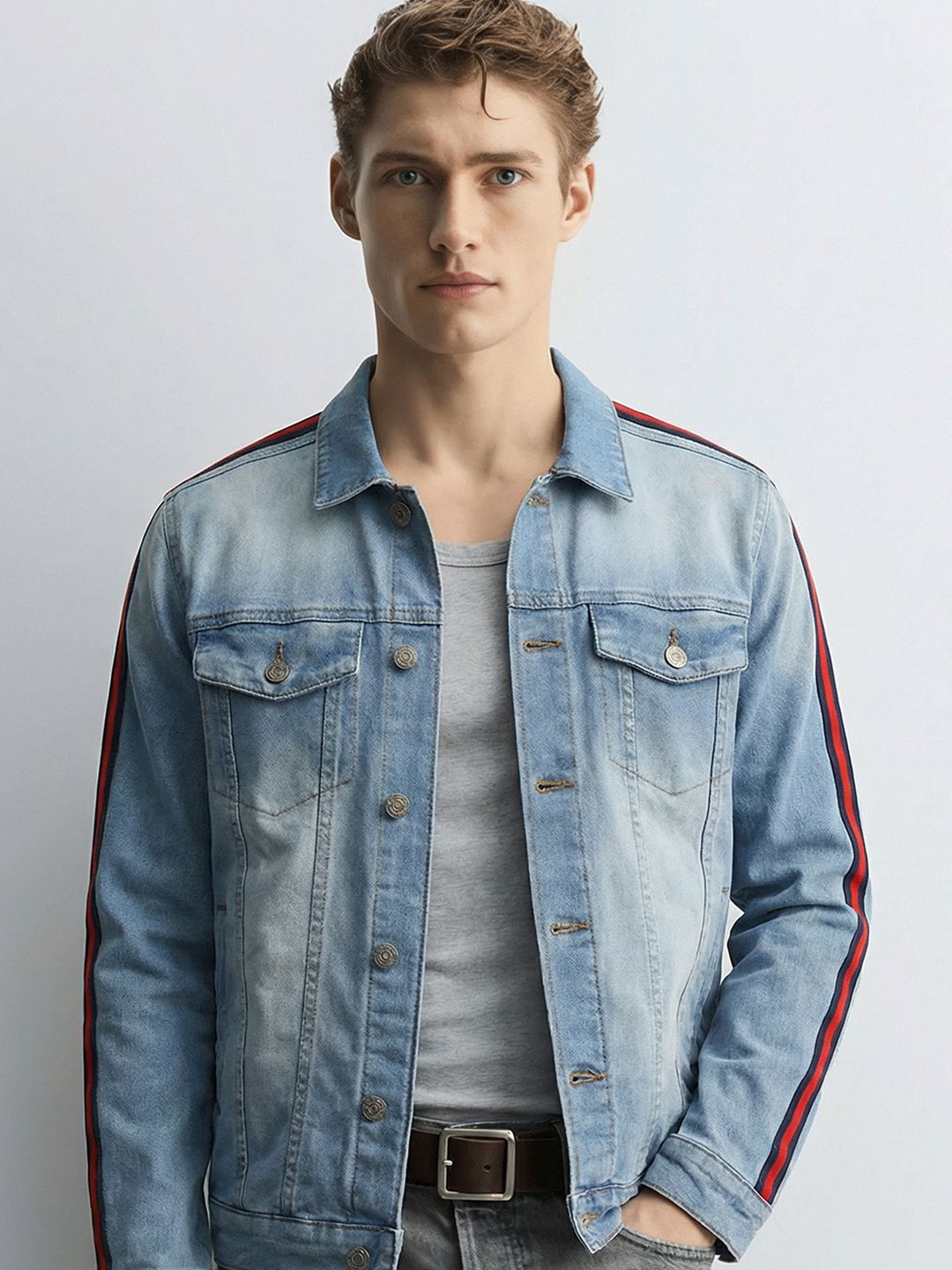 HIGHLANDER Men Blue Washed Denim Jacket