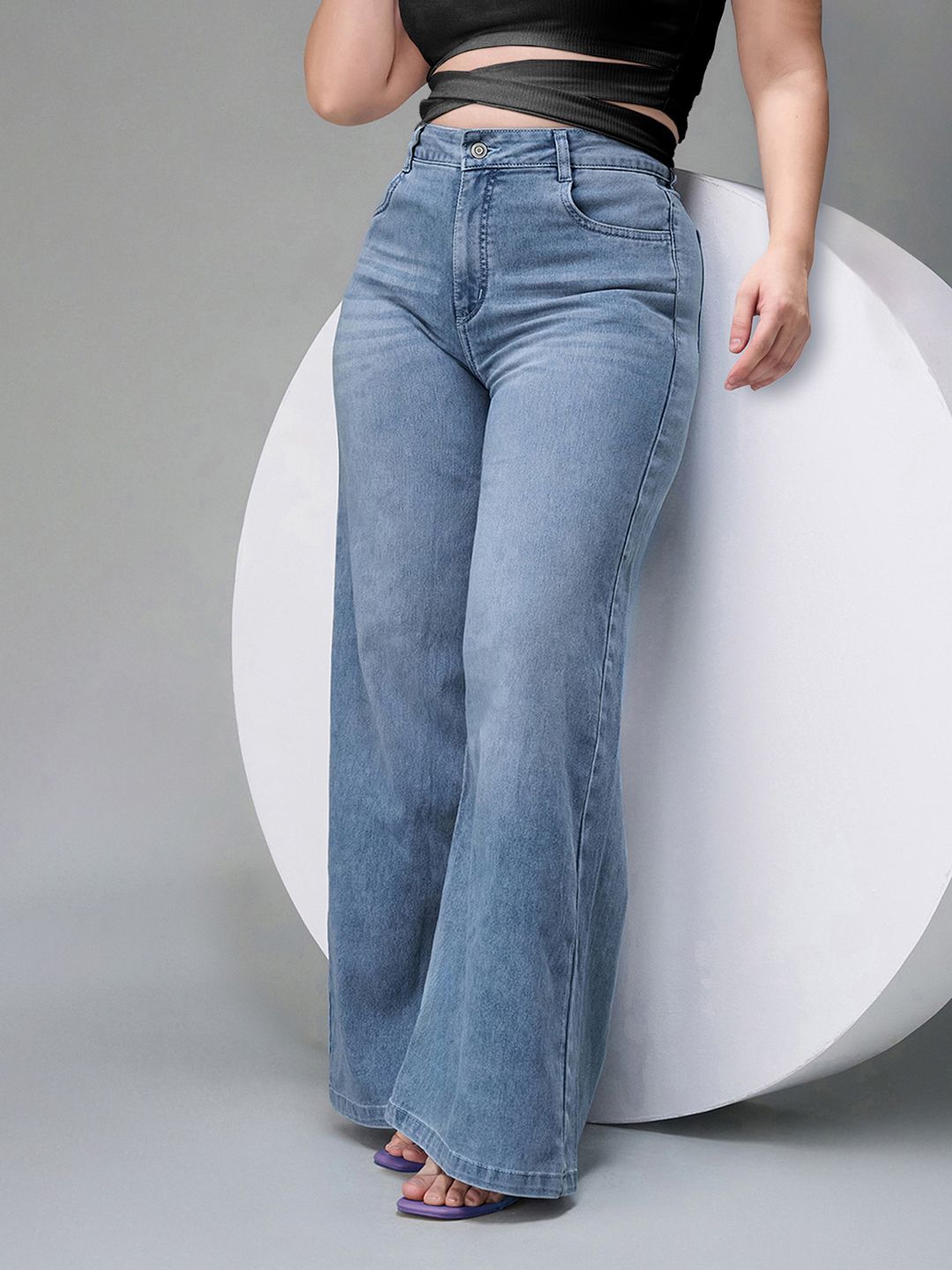 Miss Chase A+ Plus Size Women's Wide-Leg High Rise Clean Look Stretchable Denim Jeans