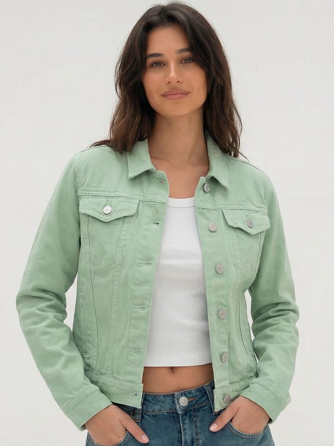 Tokyo Talkies Women Green Denim Jacket