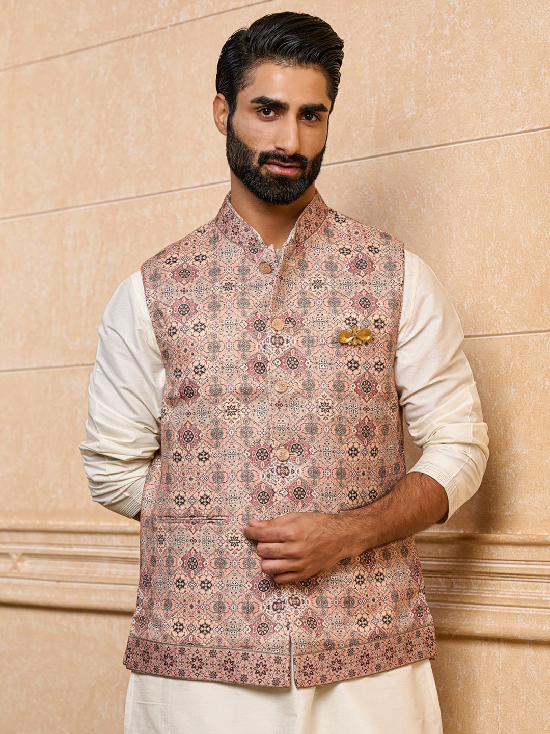 Tasva Printed Woven Mandarin Collar Nehru Jackets