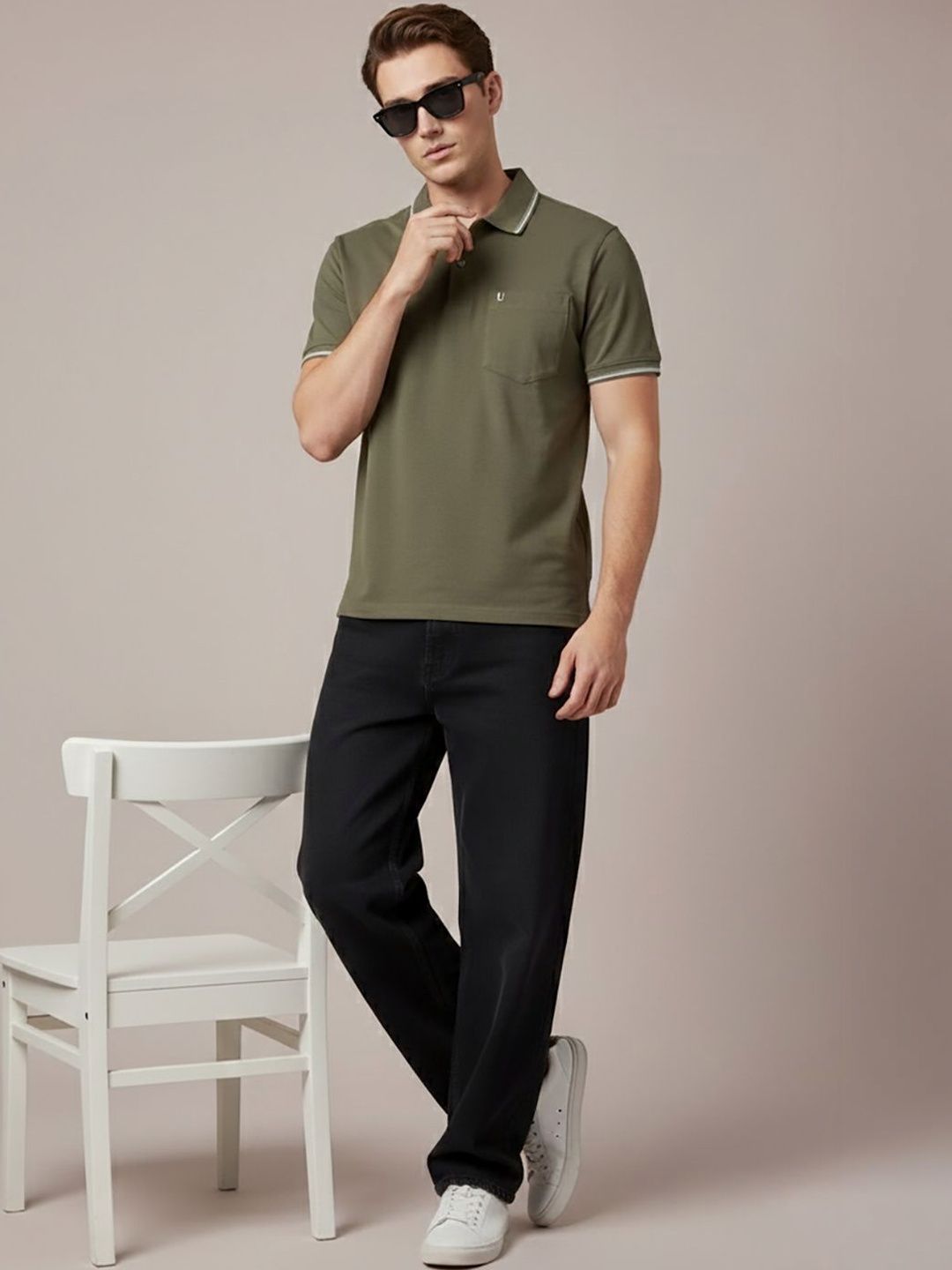 UNIBERRY Men Brand Logo Polo Collar Pockets T-shirt
