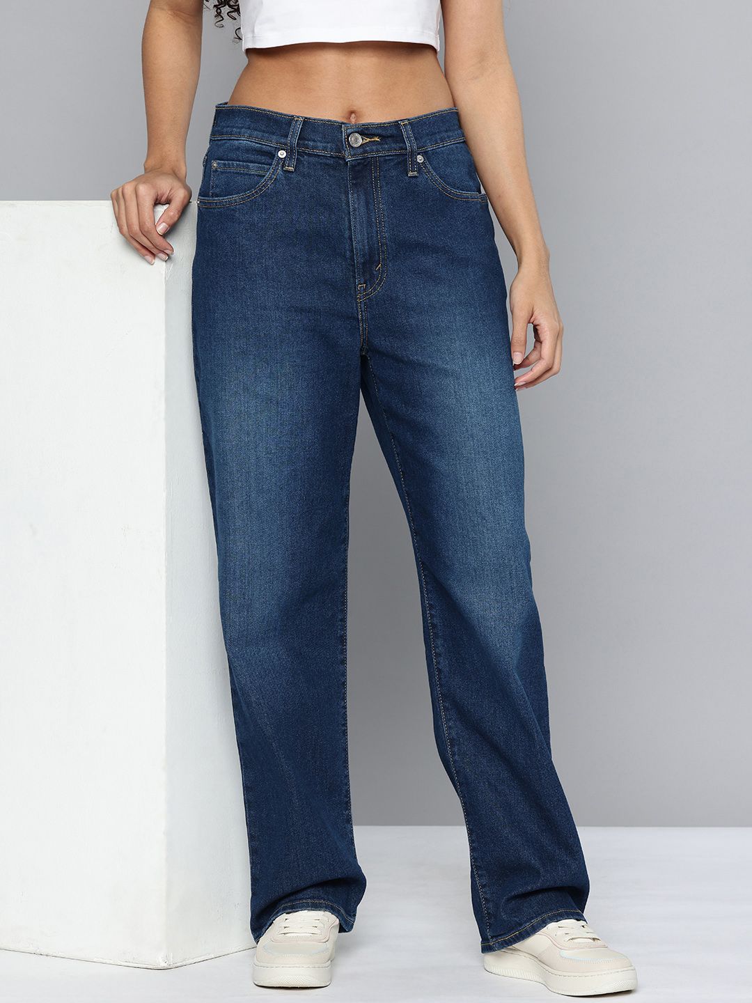 Levis Levis Women's 94 Dark Blue Baggy Fit Mid Rise Tinted Jeans