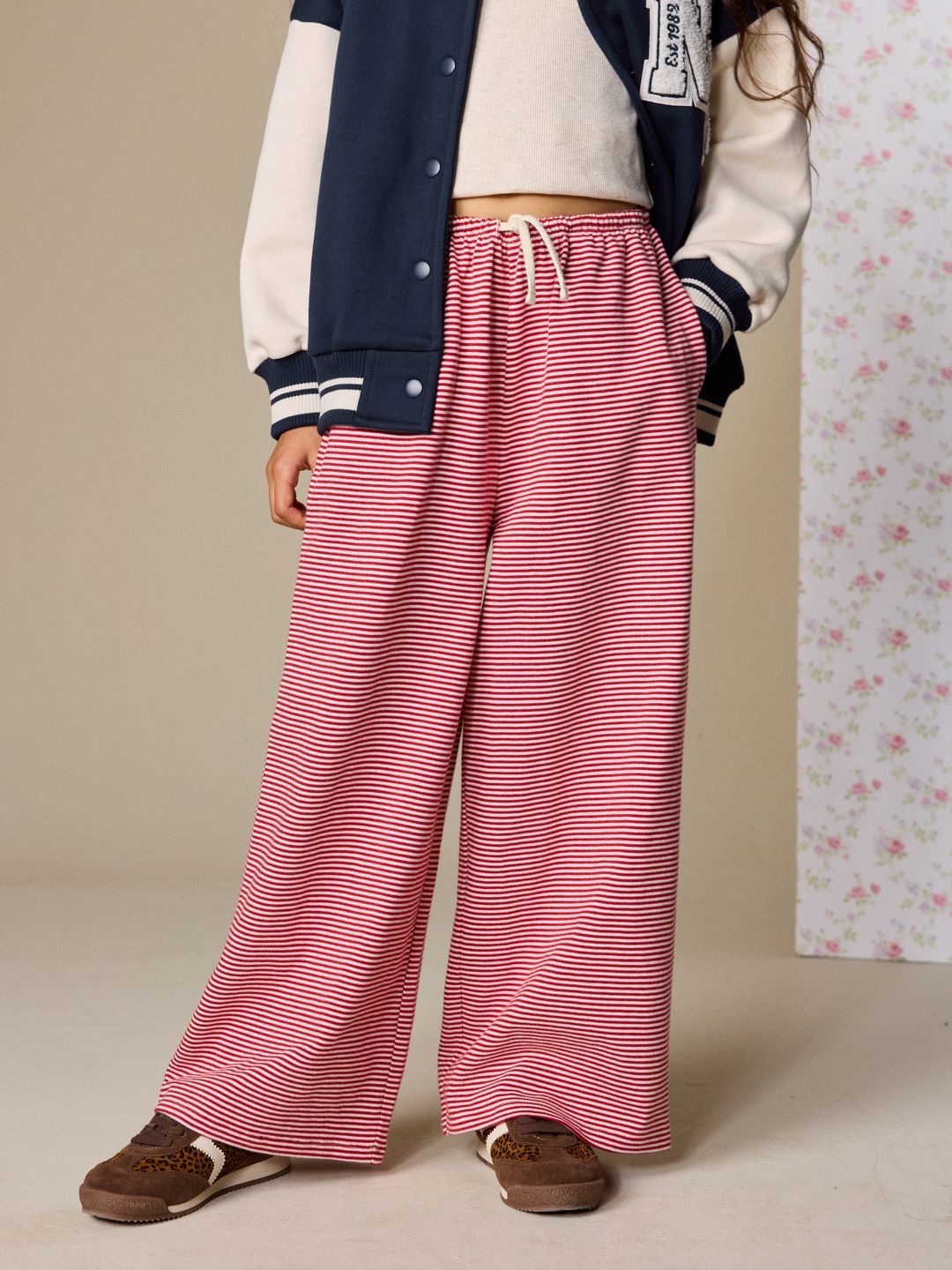 NEXT Girls Striped Pure Cotton Wide Leg Trousers