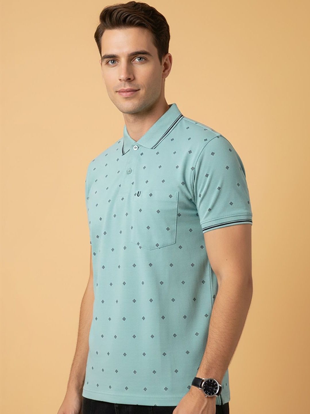 UNIBERRY Men Printed Polo Collar Pockets T-shirt