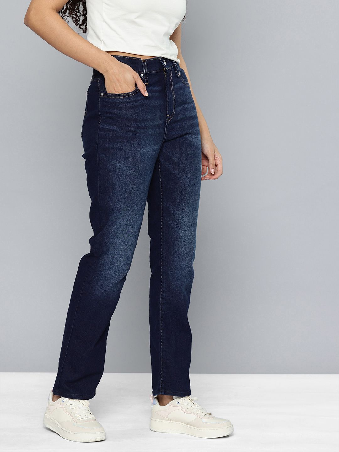 724 Navy Slim Straight Fit High Rise Jeans