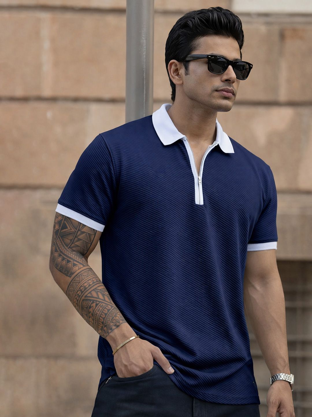 COMBRAIDED Men Polo Collar Polyester PU Coated T-shirt