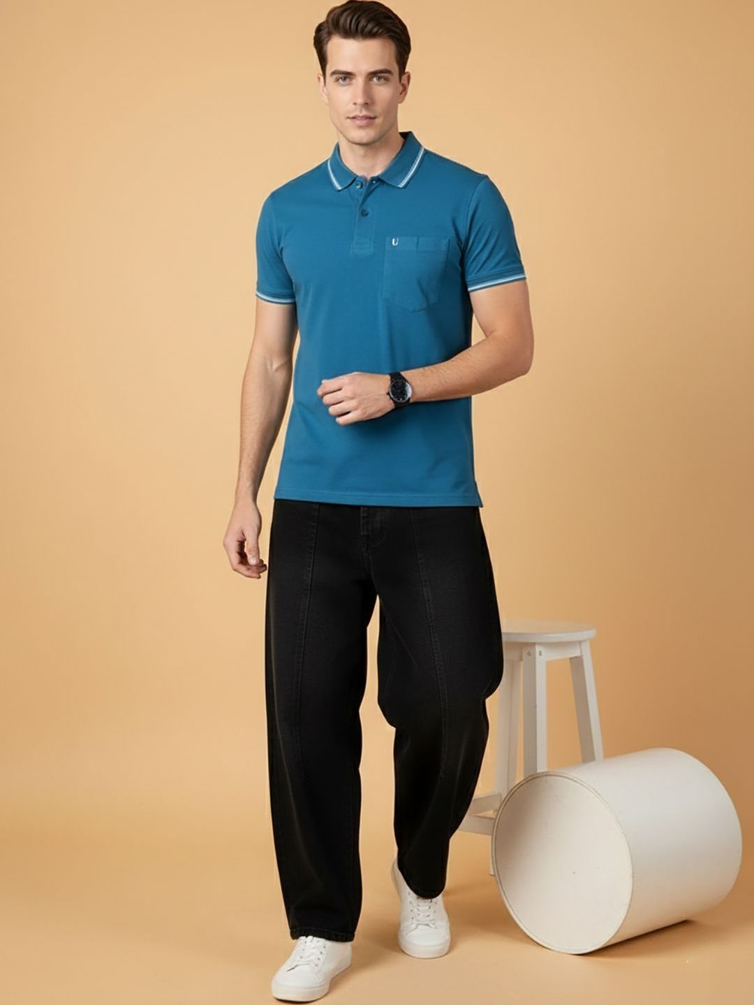 UNIBERRY Men Polo Collar Pockets T-shirt