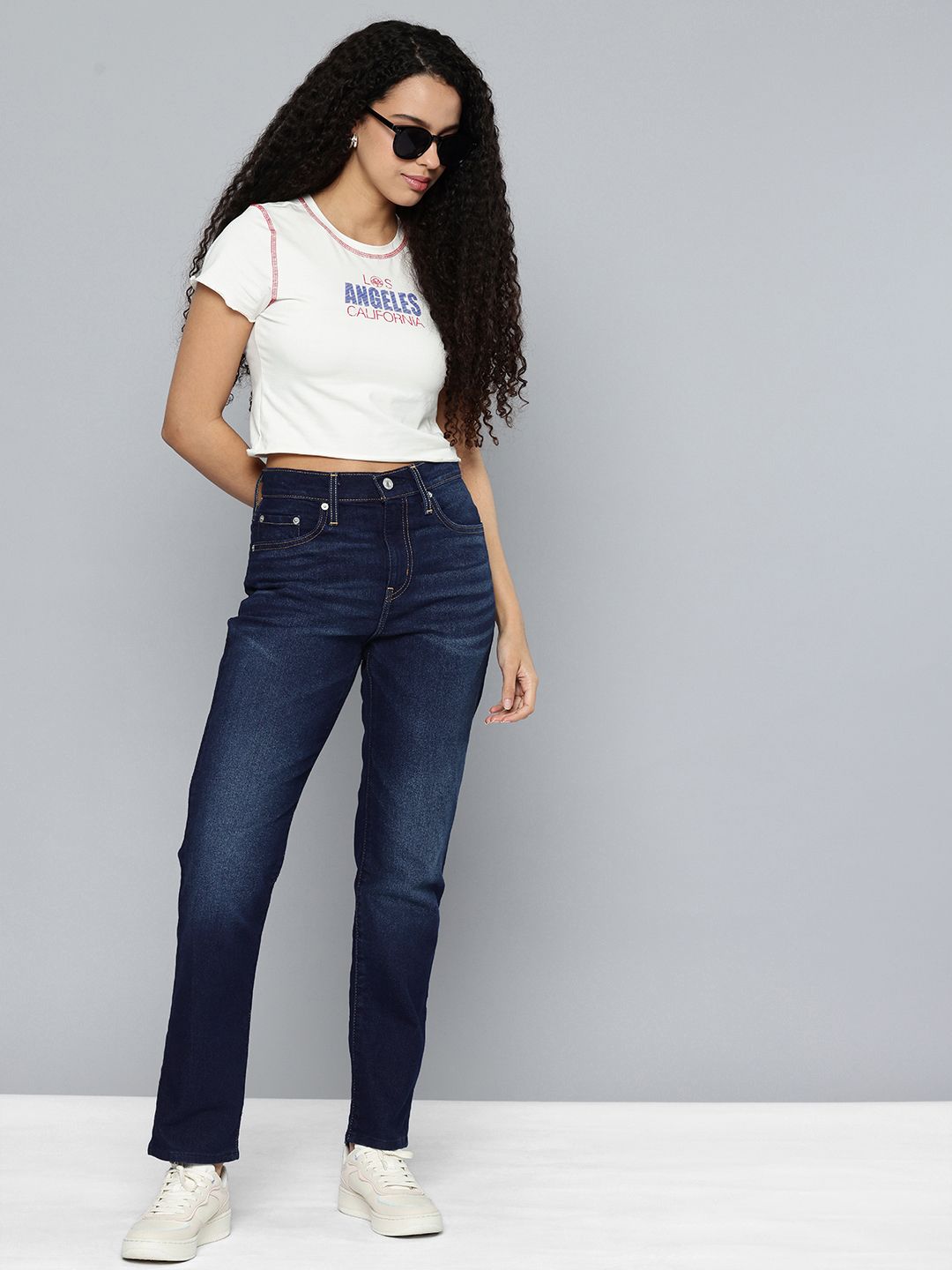 724 Navy Slim Straight Fit High Rise Jeans