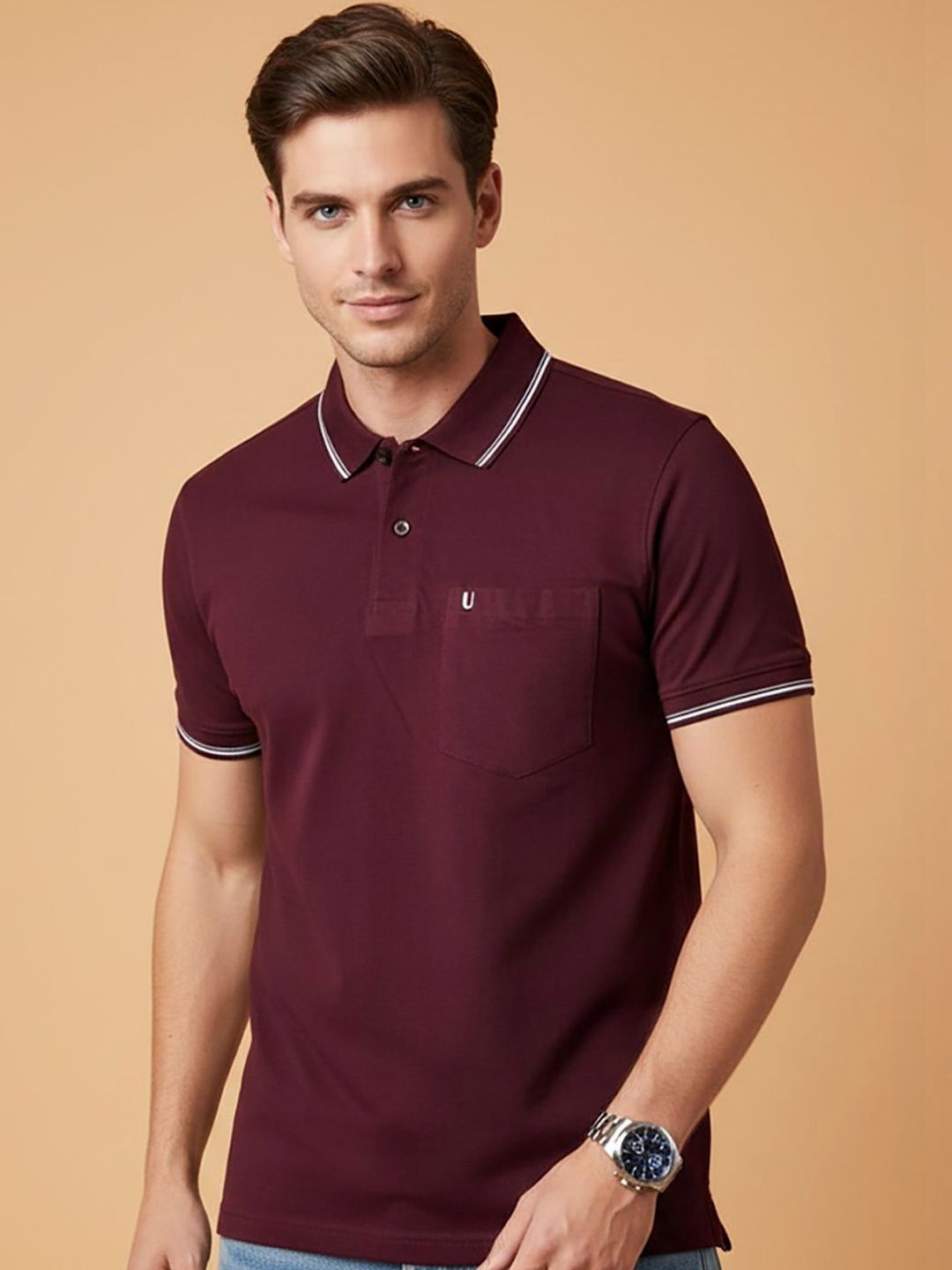 UNIBERRY Men Polo Collar Pockets T-shirt