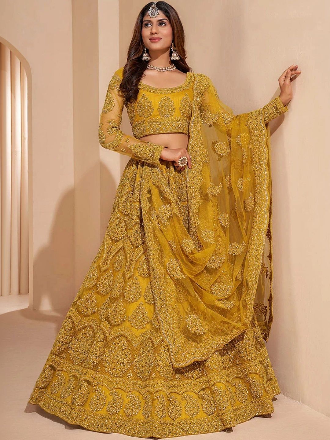 REELOVE FACTORY Embroidered Sequinned Semi-Stitched Lehenga & Unstitched Blouse With Dupatta