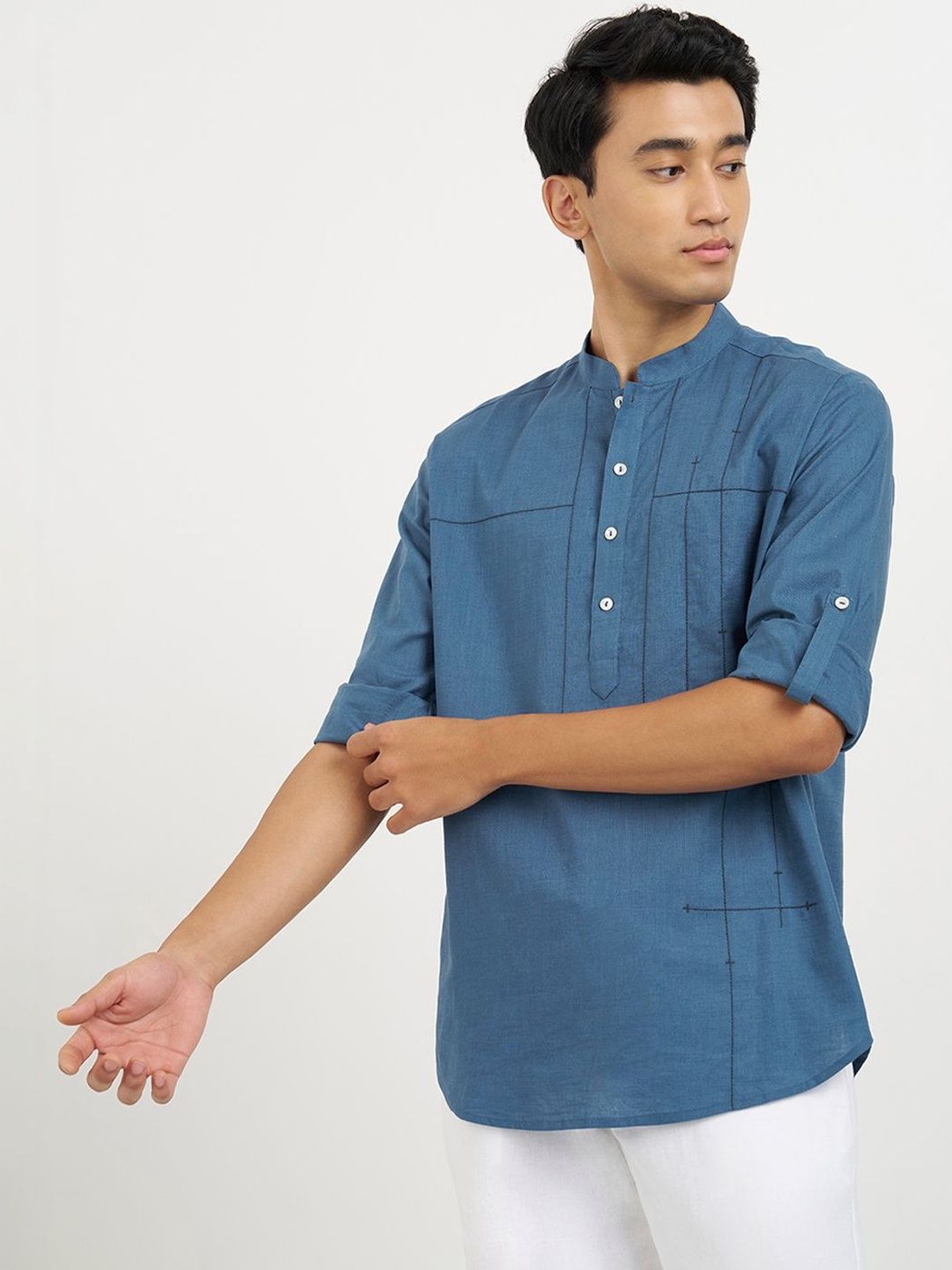 indus route by Pantaloons Men Printed Thread Work Kurta