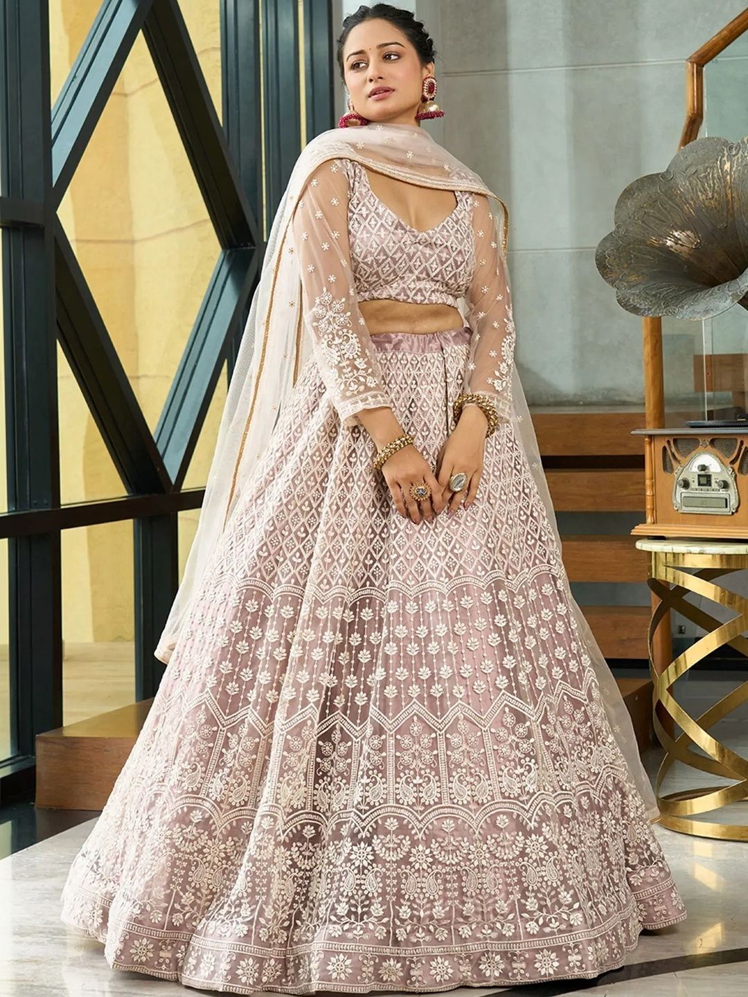 UDBHAV EXPORT Embroidered Thread Work Semi-Stitched Lehenga & Blouse With Dupatta