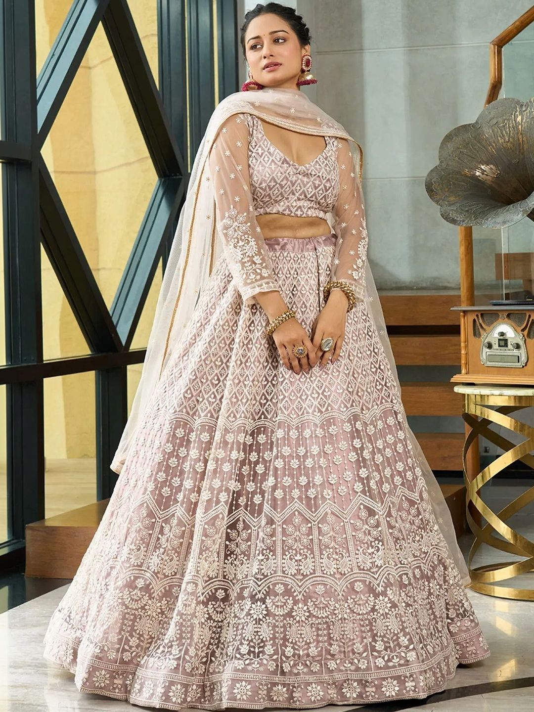 REELOVE FACTORY Embroidered Thread Work Semi-Stitched Lehenga & Blouse With Dupatta