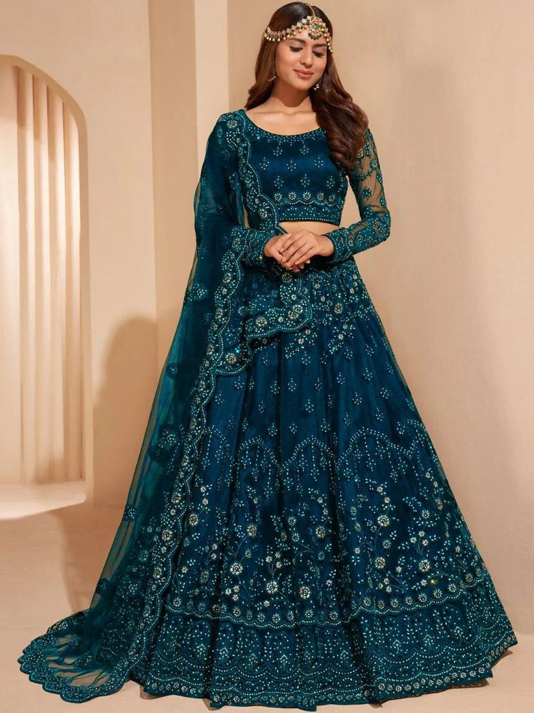 UDBHAV EXPORT Embellished Beads and Stones Semi-Stitched Lehenga & Blouse With Dupatta