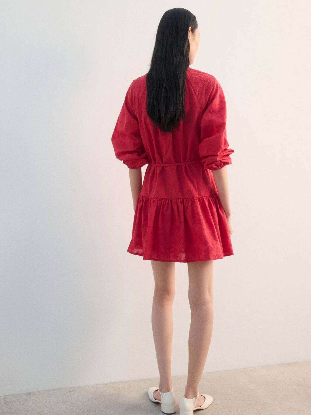 Floral Embroidered Pleated A-Line Mini Dress