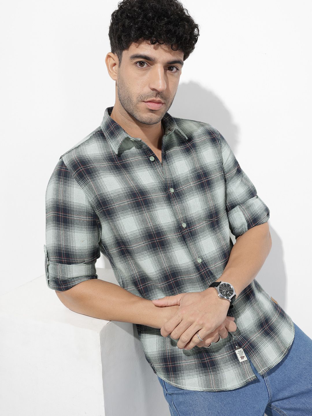 The Roadster Life Co. Custom Checked Roll-Up Sleeves Pure Cotton Casual Shirt
