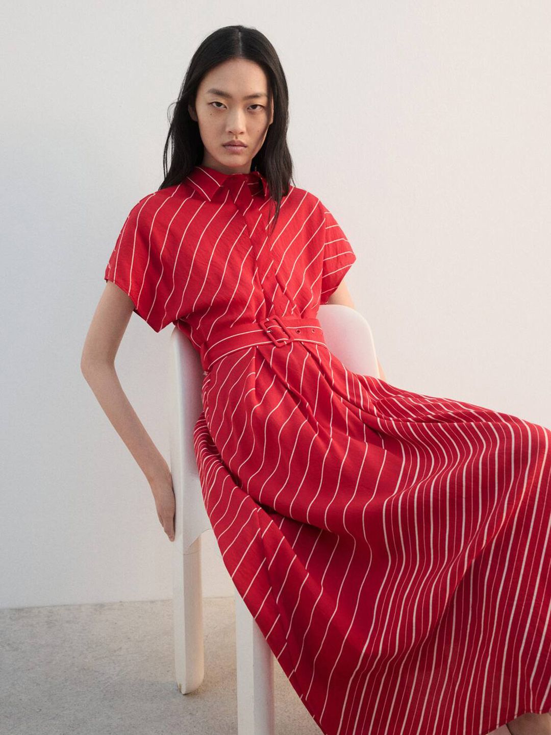 Striped Pure Cotton Shirt Midi Dress