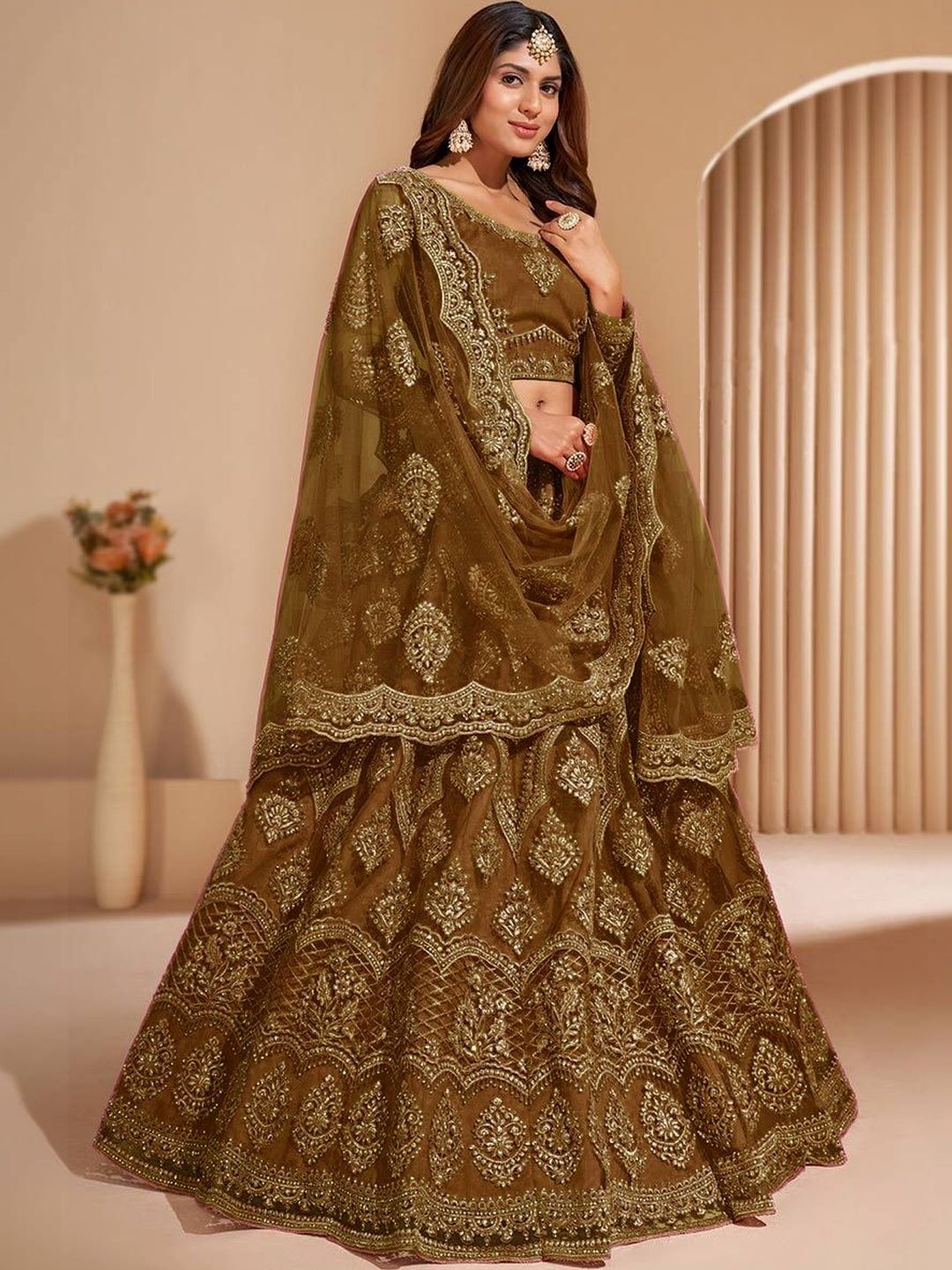 UDBHAV EXPORT Embroidered Thread Work Semi-Stitched Lehenga & Blouse With Dupatta