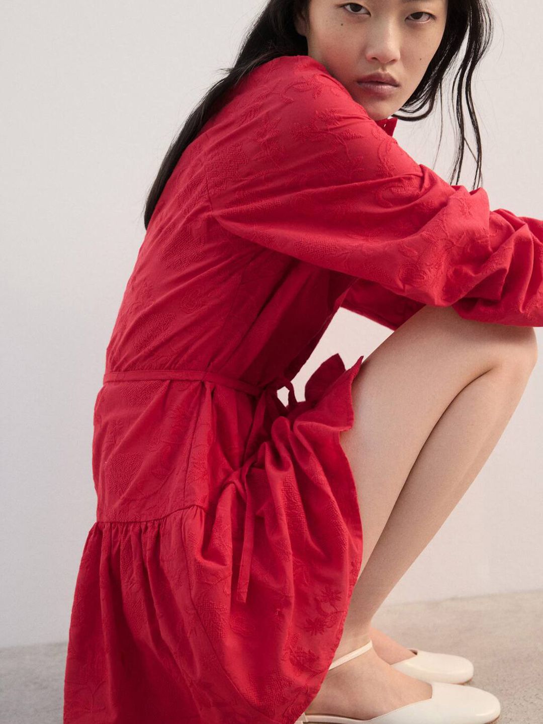 Floral Embroidered Pleated A-Line Mini Dress