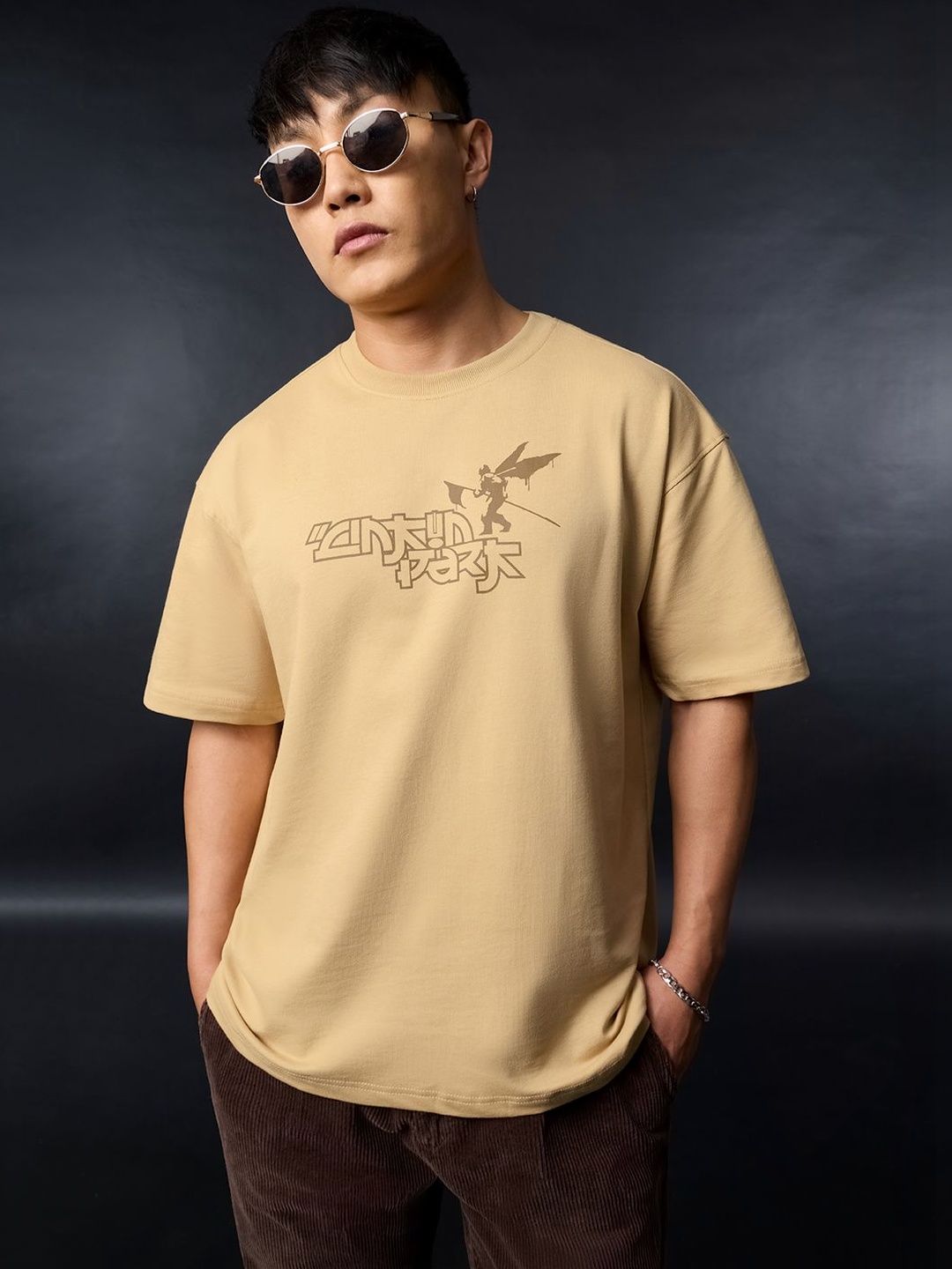 Buy The Souled Store Men Oversized Fit Linkin Park Printed Beige T