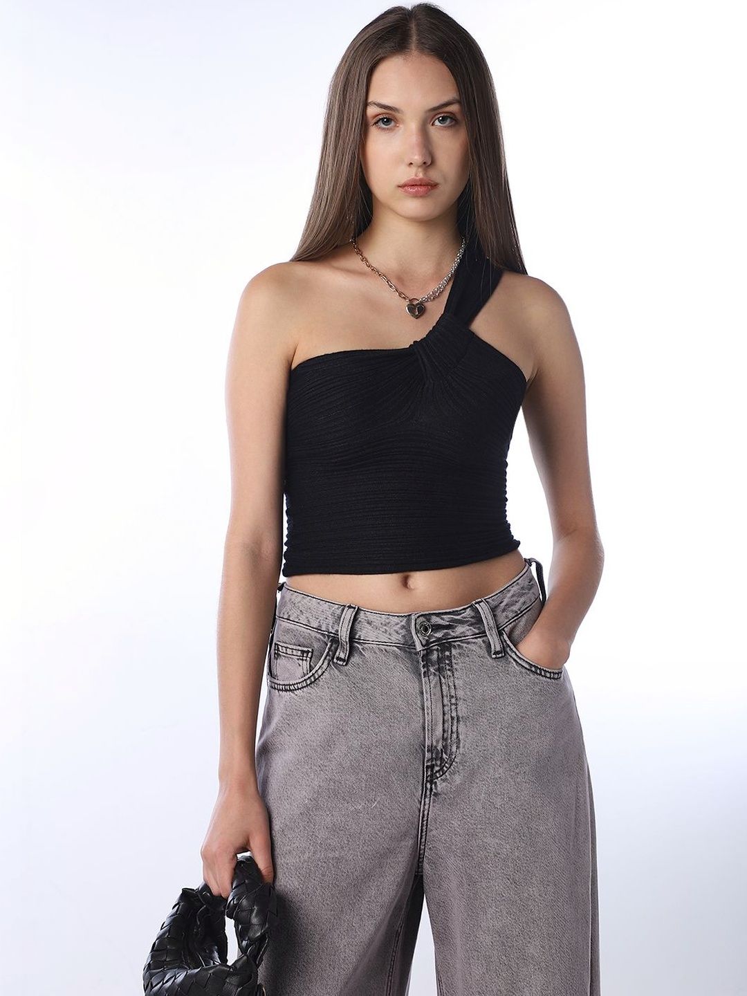 ONLY ONLY One Shoulder Monochrome Crop Top