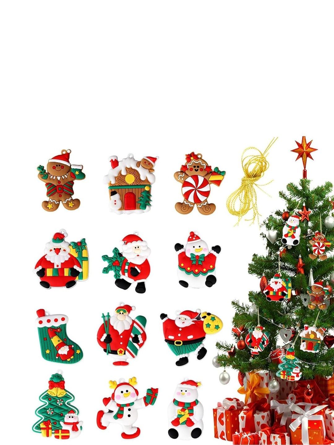 MAYCREATE 12Pcs Green & Red Christmas Tree Hanging Ornaments