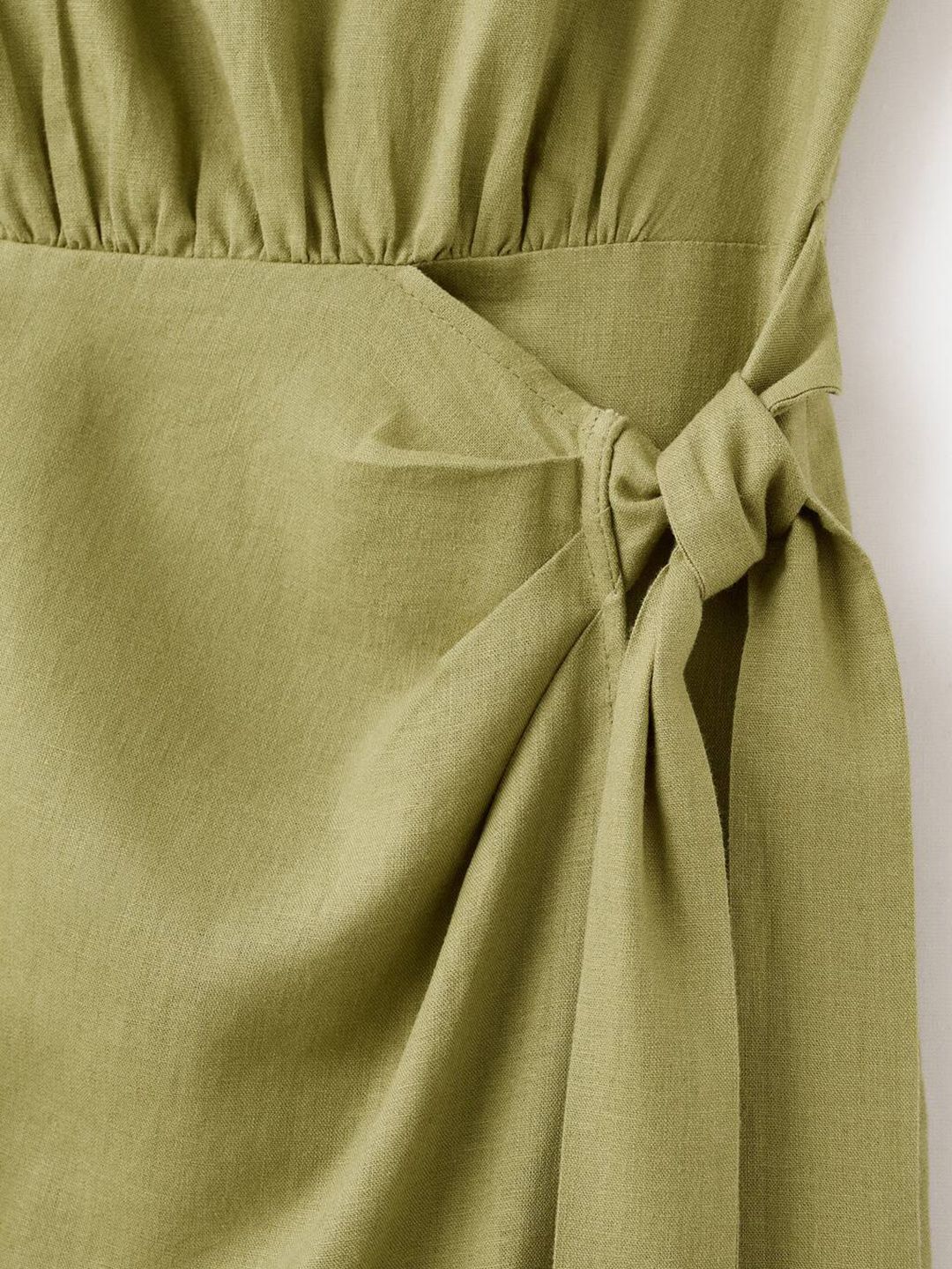 Faux Wrap Sheath Midi Dress with Waist Tie-Up