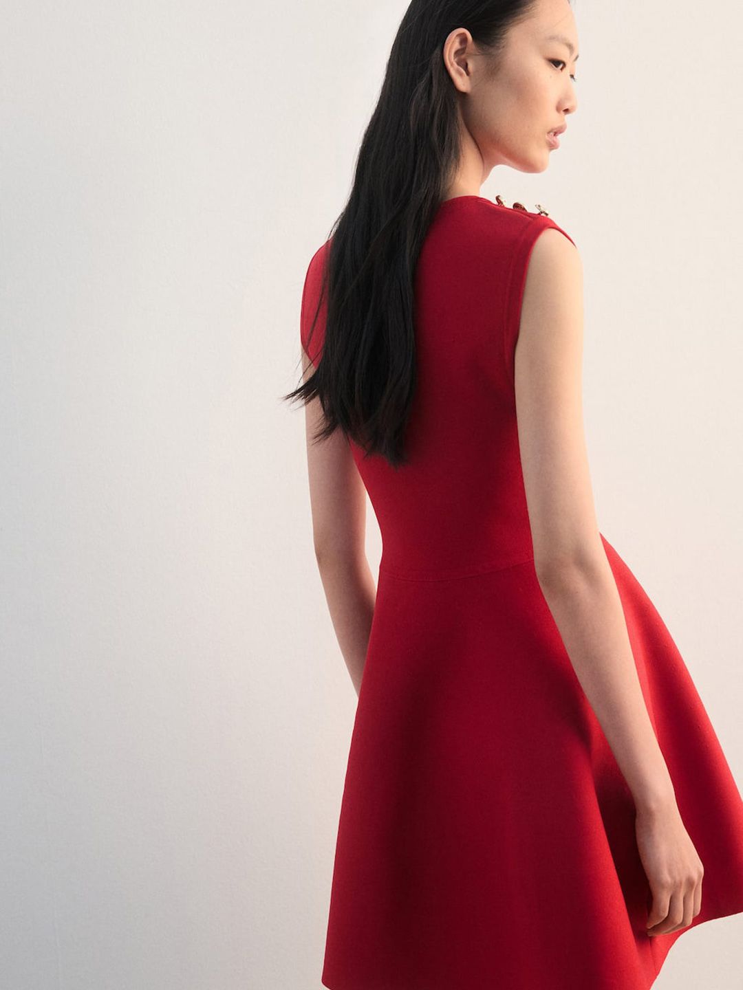 Jewel Button Embellished Peplum Mini Dress
