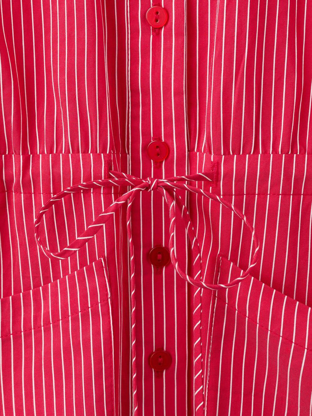 Striped A-Line Mini Dress with Waist-Tie-Up