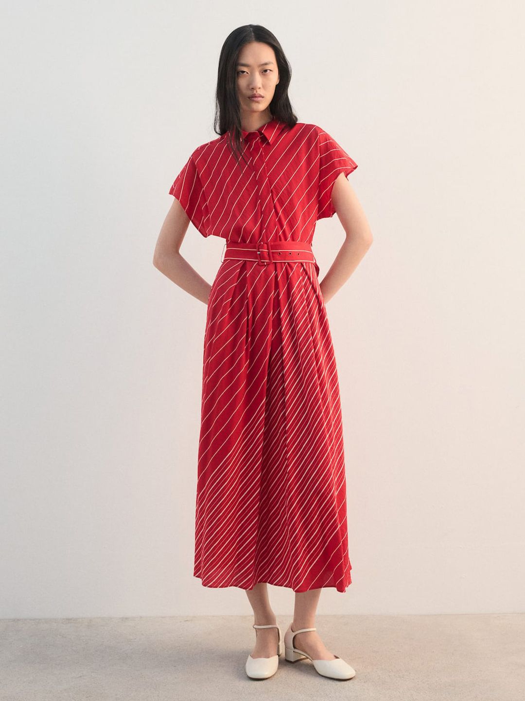 Striped Pure Cotton Shirt Midi Dress