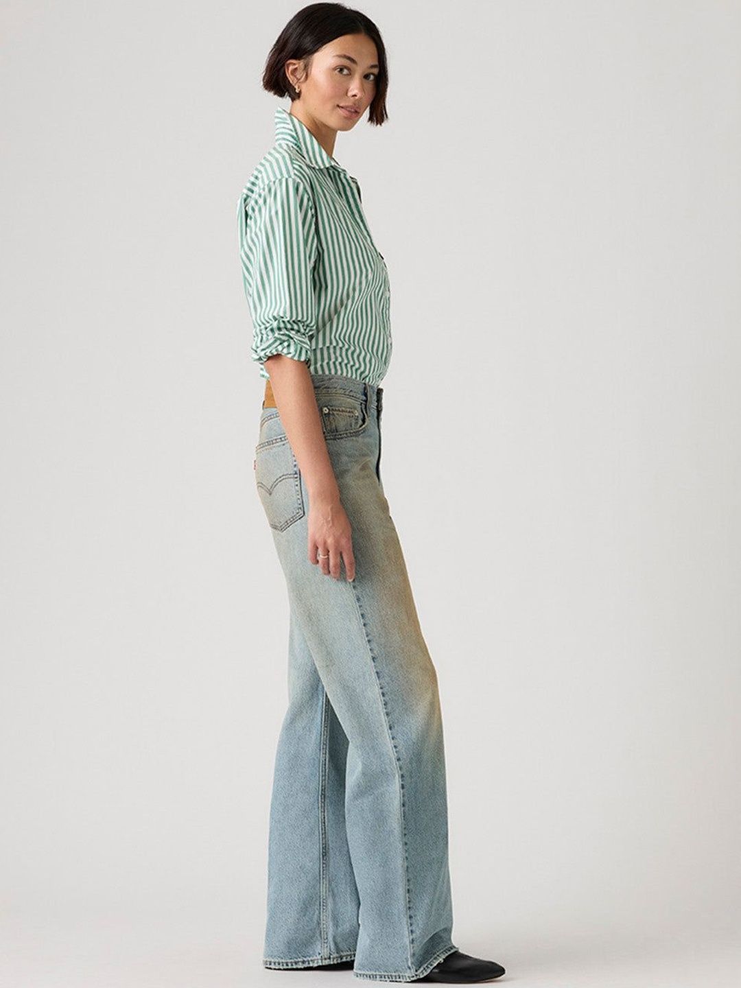 Blue Loose Bootcut Fit Mid Rise Jeans