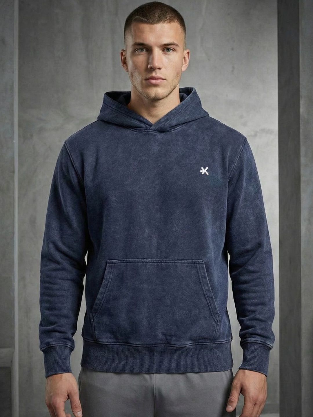 HRX by Hrithik Roshan Men Overdyed Acid Wash Hooded Sweatshirt