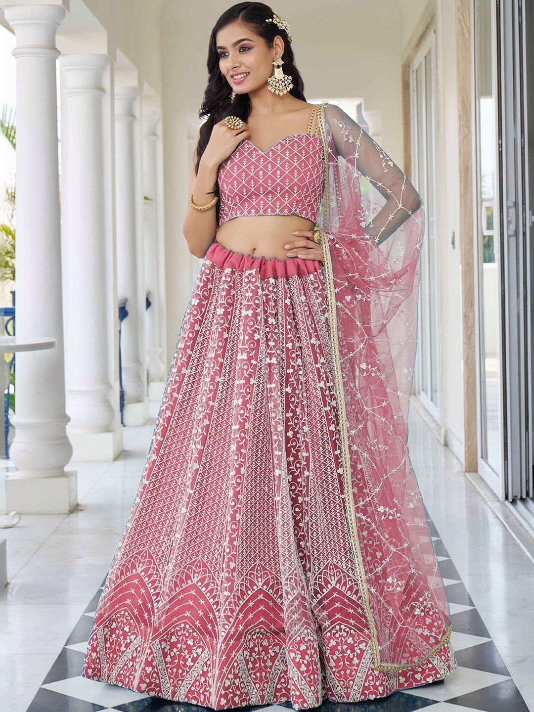 UDBHAV EXPORT Embroidered Thread Work Ready to Wear Lehenga & Blouse With Dupatta