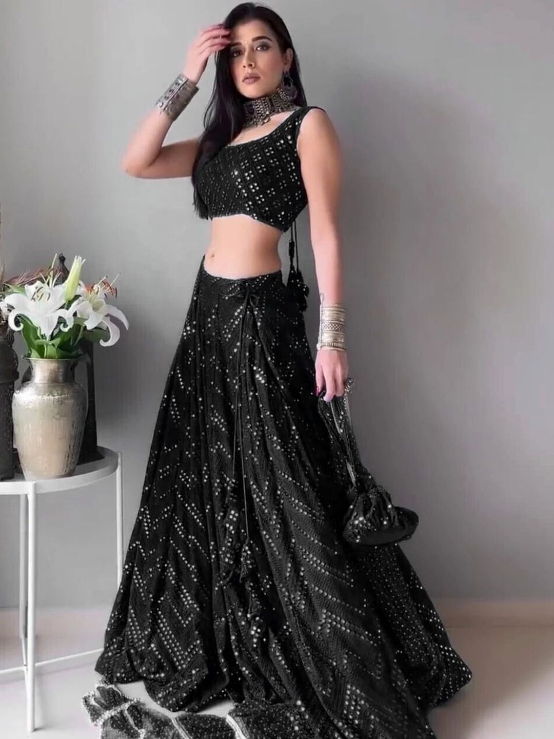 UDBHAV EXPORT Embellished Sequinned Semi-Stitched Lehenga & Unstitched Blouse With Dupatta