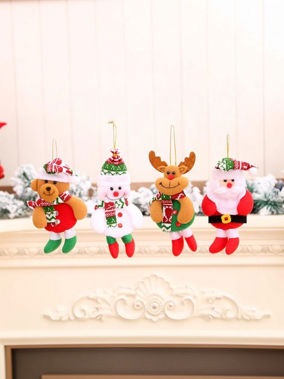 MAYCREATE 4Pcs White & Brown Textured Christmas Tree Hanging Ornaments Set