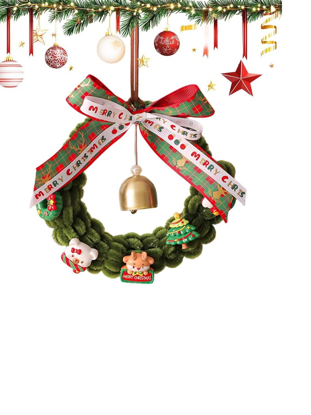 MAYCREATE Red & Green Textured Christmas Wreath Decor