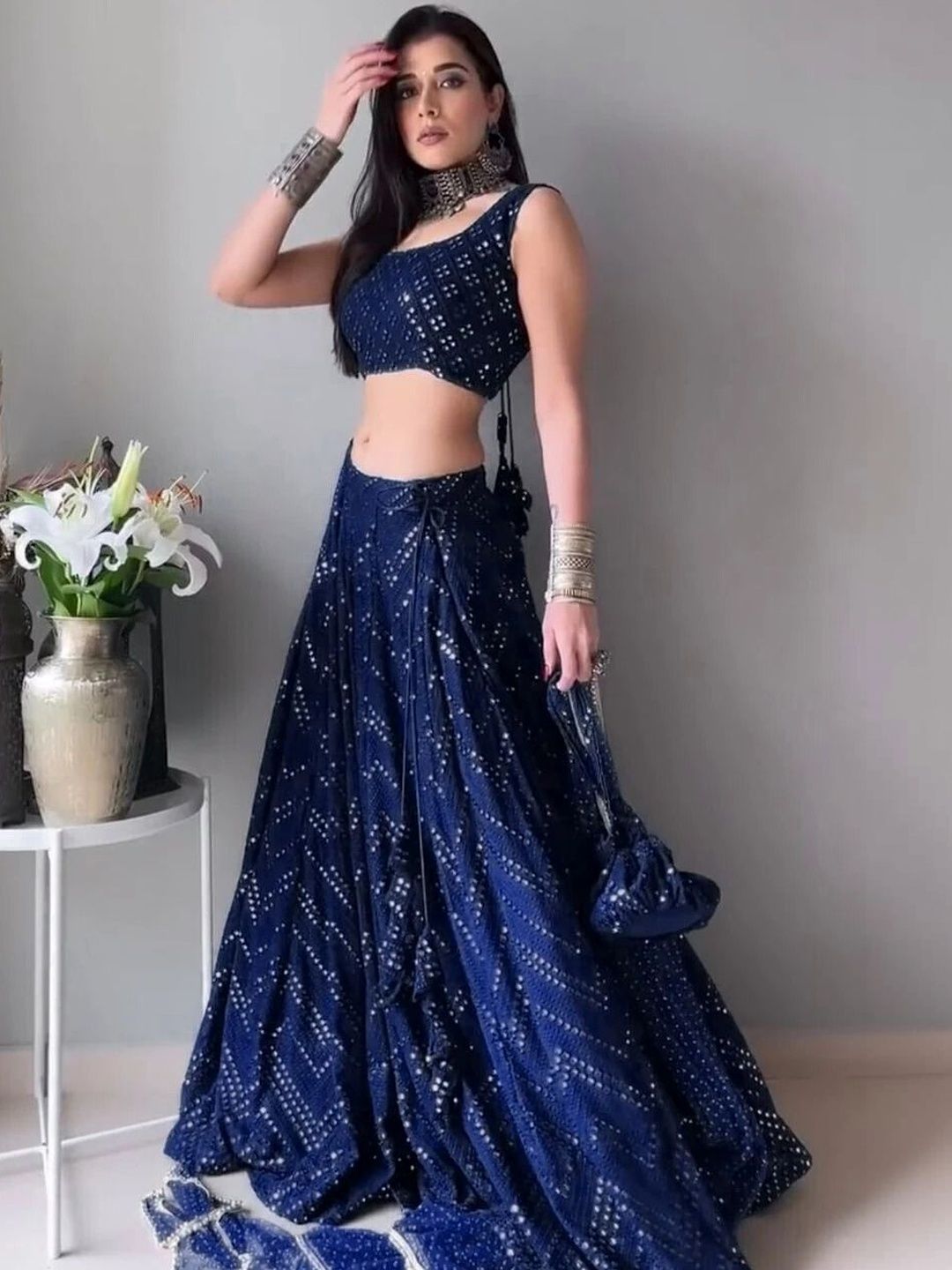 UDBHAV EXPORT Embellished Sequinned Semi-Stitched Lehenga & Unstitched Blouse With Dupatta