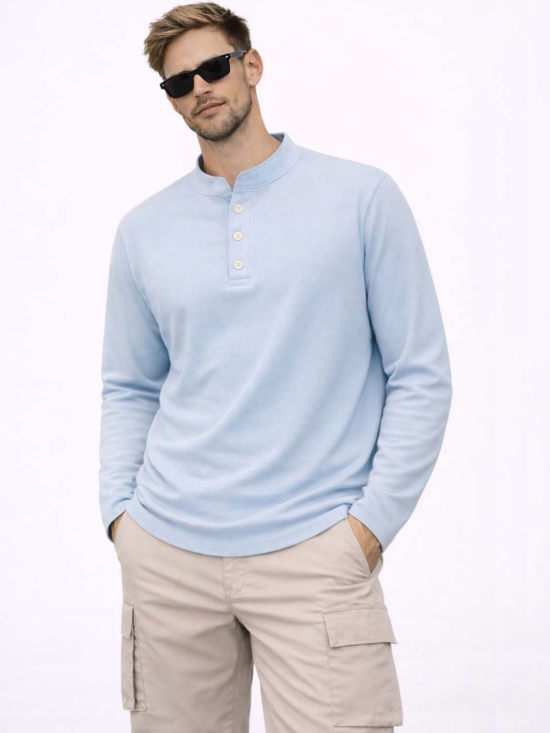 Organic Chics Men Henley Neck Pure Cotton Blend T-shirt