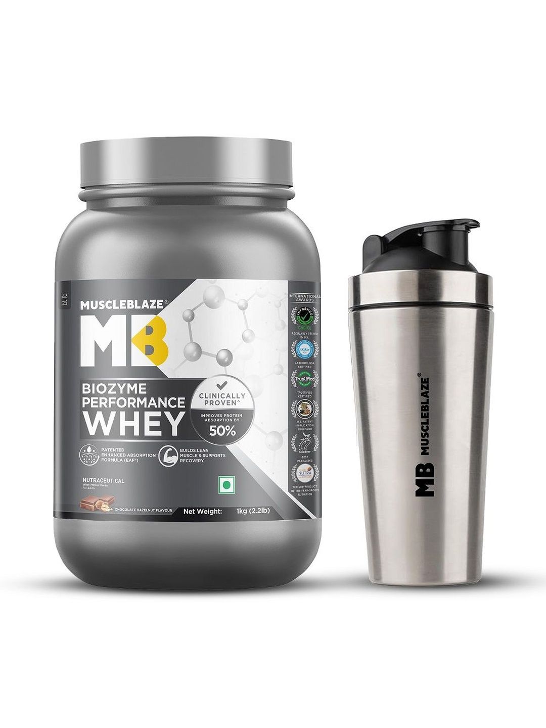 MuscleBlaze MuscleBlaze Biozyme Rich Chocolate With Gym Steel Shaker-1kg